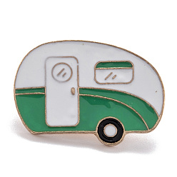 Golden Alloy Enamel Brooches, Enamel Pin, with Butterfly Clutches, Car, Green, Golden, 20x28.5mm