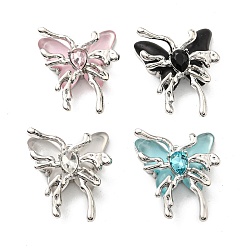Mixed Color Rack Plating Alloy Resin Pendants, Glass Butterfly Charms, Long-Lasting Plated, Lead Free & Cadmium Free, Platinum, Mixed Color, 35x29x9.5mm, Hole: 3.2mm