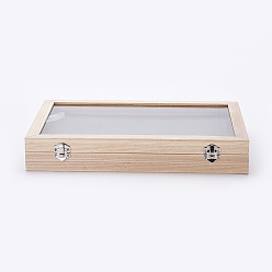 Antique White Wooden Stud Earring Presentation Boxes, with Glass and Velvet Pillow, Rectangle, Antique White, 350x240x5.5cm