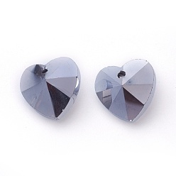 Silver Romantic Valentines Ideas Glass Charms, Faceted Heart Pendants, Silver, 14x14x8mm, Hole: 1mm