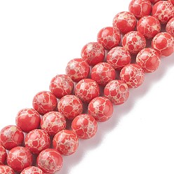 Красный Синтетические имперские нитки из бисера яшмы, окрашенные, круглые, красные, 10 мм, отверстие : 1.4 мм, около 38 шт / нитка, 14.57'' (37 см)