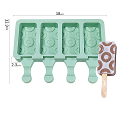 Medium Aquamarine Silicone Ice-cream Stick Molds, with 4 Styles Rectangle with Donut Pattern-shaped Cavities, Reusable Ice Pop Molds Maker, Medium Aquamarine, 129x180x23mm, Capacity: 49ml(1.66fl. oz)