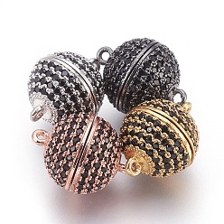 Mixed Color Brass Micro Pave Cubic Zirconia Magnetic Clasps with Loops, Round, Black, Mixed Color, 16x12mm, Hole: 1mm