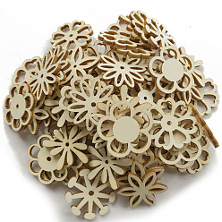 Bois Solide 50 Ornement de découpes en forme de fleur en bois non fini, pendentifs suspendus de fleurs, fournitures de peinture, burlywood, 3 cm