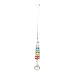 Colorful Chakra Natural Quartz Crystal & White Agate Suncatchers, Teardrop Pendant Rainbow Maker, for Window Home Garden Hanging Ornaments, Colorful, 234mm