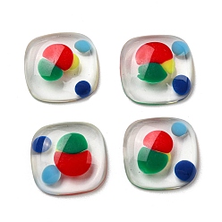 Разноцветный Прозрачные эпоксидные смолы кабошоны, квадратный, красочный, 15.5x15.5x4.5 мм