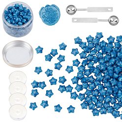 Bleu Bleuet Kits de particules de cire à cacheter craspire pour timbre de joint rétro, avec une cuillère en acier inoxydable, bougie, contenants vides en plastique, bleuet, 9 mm, 200 pcs