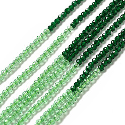 Pale Green 2 Colors Transparent Glass Beads Strands, Segmented Multi-color Beads, Faceted, Round, Pale Green, 2mm, Hole: 0.5~0.6mm, about 184~211pcs/strand, 15.28~15.75 inch(38.8~40cm)