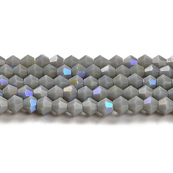 Gris Hebras opacas de perlas de vidrio de imitación de jade de color sólido, color de ab chapado, facetados, bicono, gris, 4x4 mm, agujero: 0.8 mm, sobre 87~98 unidades / cadena, 12.76~14.61 pulgada (32.4~37.1 cm)