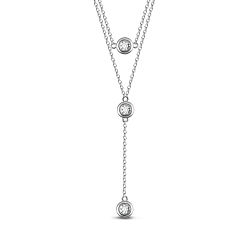 Platinum SHEGRACE Rhodium Plated 925 Sterling Silver Tiered Necklaces, with Grade AAA Cubic Zirconia and Cable Chains, Flat Round, Clear, Platinum, 14.57 inch~17.32 inch(37~44cm)