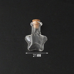 Clair Mini contenants de perles de bouteille en verre à haute teneur en borosilicate, souhaitant bouteille, avec bouchon en liège, étoiles, clair, 2.5x2.1 cm