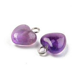 Amethyst Natural Amethyst Charms, with Platinum Brass Peg Bail, Heart, 13.5~14.5x10.5x5mm, Hole: 1.8mm