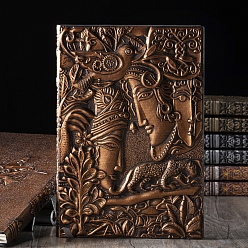 Chocolate Embossed Human PU Imitation Leather Notebooks, Retro Travel Journals, Chocolate, 215x145mm