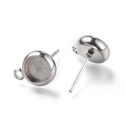 Stainless Steel Color 304 Stainless Steel Stud Earring Settings, with Loop, Flat Round, Stainless Steel Color, Flat Round: 11x8.3mm, Hole: 1.6mm, Pin: 0.8mm, Tray: 6mm