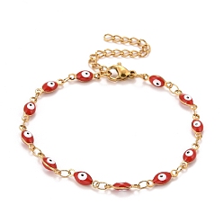 Rouge Bracelet chaînes à maillons œil de cheval en émail, placage sous vide 304 bijoux en acier inoxydable pour femmes, or, rouge, 6-3/4 pouce (17.1 cm)