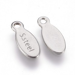 Stainless Steel Color 304 Stainless Steel Charms, Chain Extender Teardrop, Oval with Word Steel, Stainless Steel Color, 10x4x0.6mm, Hole: 1.2mm