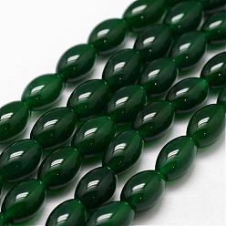 Dark Green Natural Agate Bead Strands, Dyed, Rice, Dark Green, 11.5~12x7.5~8mm, Hole: 1.2mm, about 33pcs/strand, 14 inch