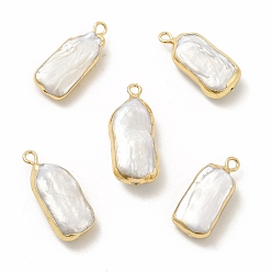 Light Gold Baroque Natural Keshi Pearl Pendants, Rectangle Charms, with Brass Loops, Light Gold, 21~25x9~11x5~8mm, Hole: 1.8mm