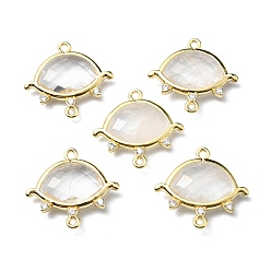 Quartz Crystal Natural Quartz Crystal Links, Rock Crystal, with Light Gold Plated Edge Brass Loops and Crystal Rhinestone, Faceted, Eye, 21x20x5mm, Hole: 1.2mm and 1.6mm
