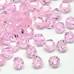 Бледно-Розовый Имитация 5301 бикон бисера, прозрачные граненые стеклянные бусины, розовый жемчуг, 3x2.5 мм, отверстие : 1 мм, около 720 шт / упаковка