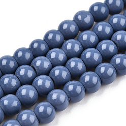 Marine Blue Painted Glass Bead Strands, Baking Paint, Round, Marine Blue, 4mm, Hole: 1.1~1.3mm, about 200pcs/strand, 31.4 inch