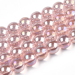 BrumosaRosa Electroplate transparentes cuentas de vidrio hebras, color de ab chapado, rondo, rosa brumosa, 9.5~10 mm, agujero: 1.5 mm, sobre 40~42 unidades / cadena, 14.76~15.12 pulgada (37.5~38.4 cm)