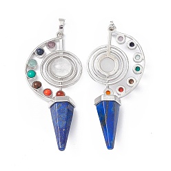 Lapis Lazuli 7 Chakra Natural Lapis Lazuli Big Pendants, Faceted Cone Charms, with Platinum Tone Brass Findings, 69x30x13mm, Hole: 5mm