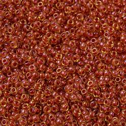 (RR235) Sparkling Dark Coral Lined Topaz AB MIYUKI Round Rocailles Beads, Japanese Seed Beads, (RR235) Sparkling Dark Coral Lined Topaz AB, 15/0, 1.5mm, Hole: 0.7mm, about 27777pcs/50g