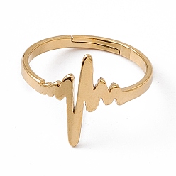 Chapado en Oro Real 18K Chapado en iones (ip) 201 anillo ajustable de latido del corazón de acero inoxidable para mujer, real 18 k chapado en oro, tamaño de EE. UU. 6 1/4 (16.7 mm)