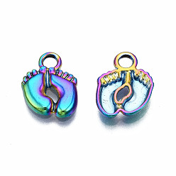 Rainbow Color Rainbow Color Alloy Charms, Cadmium Free & Nickel Free & Lead Free, Footprints, 14x10x2mm, Hole: 2mm