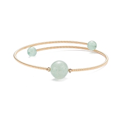 Aventurine Verte Bracelet jonc perlé rond en aventurine verte naturelle, bracelet de couple de fil de mémoire en acier pour les femmes, or, diamètre intérieur: 2-1/4 pouce (5.7 cm)