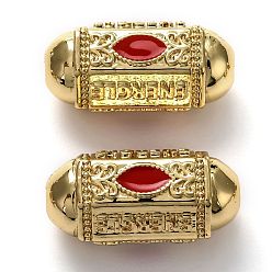 Red Brass Enamel Beads, Long-Lasting Plated, Real 18K Gold Plated, Oval & Word, Red, 19x9x9mm, Hole: 2mm