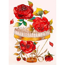 Roja Kits de pintura de diamantes de flores rosas, incluyendo tablero acrílico, bolsa de resina con pedrería, bolígrafo adhesivo de diamante, plato de bandeja y arcilla de cola, tabla de frotar, pinzas, rojo, 400x300 mm
