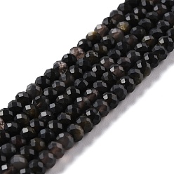 Golden Sheen Obsidian Natural Golden Sheen Obsidian Beads Strands, Faceted, Rondelle, 5.5x4mm, Hole: 0.8mm, about 92pcs/strand, 15.35''(39cm)