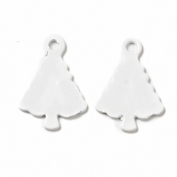 White Spray Painted 201 Stainless Steel Charms, Christams Tree Charms, White, 14x9.5x1mm, Hole: 1.2mm