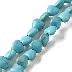 Turquoise Brins de perles synthétiques teintes en turquoise, cœur, turquoise, 8x7.5x4.5mm, Trou: 1mm, Environ 53 pcs/chapelet, 14.57'' (37 cm)