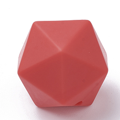 Rouge Orange Perles focales en silicone écologiques de qualité alimentaire, perles à mâcher pour les jouets de dentition, Diy soins infirmiers colliers faisant, icosaèdre, rouge-orange, 16.5x16.5x16.5mm, Trou: 2mm
