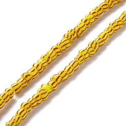 Gold Handmade Lampwork Beads Strands,  3 Tone, Column, Gold, 4~5.5x2~4mm, Hole: 1.8mm, about 130pcs/strand, 14.96~15.16 inch(38~38.5cm)