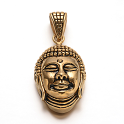 Or Antique Bouddha 304 pendentifs en acier inoxydable, Or antique, 44.5x25.5x14mm, Trou: 13x6mm