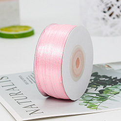 Pink Polyester Double-Sided Satin Ribbons, Ornament Accessories, Flat, Pink, 3mm, 100 yards/roll
