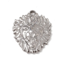 Stainless Steel Color 304 Stainless Steel Pendants, Lion Head Charm, Stainless Steel Color, 26x20.5x5.5mm, Hole: 2.5mm