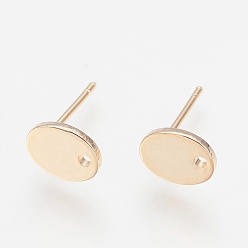 Real 18K Gold Plated Brass Stud Earring Settings, with Loop and Flat Plate, Nickel Free, Oval, Real 18K Gold Plated, 12mm, Hole: 1.2mm, Tray: 8x6.5x1mm, Pin: 0.7mm