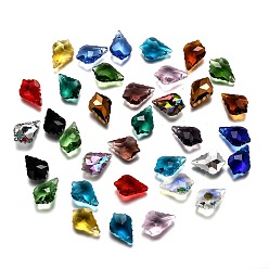 Mixed Color Faceted Glass Pendants, Leaf, Mixed Color, 22x15.5x8.5mm, Hole: 1mm