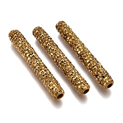 oro Tubo cuentas rhinestone arcilla polimérica, con fornituras de latón, aurum, 35~35.5x5~5.5 mm, agujero: 2.5 mm
