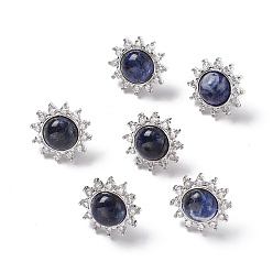 Sodalite Natural Sodalite Sun Stud Earrings with Cubic Zirconia, Platinum Brass Jewelry for Women, Cadmium Free & Nickel Free & Lead Free, 18mm, Pin: 0.8mm