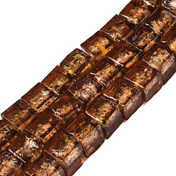 Седло Коричневый Бусины ручной работы бусины серебряной фольгой, кубические, седло коричневый, 10~12x10~12x10~12 мм, отверстие : 1.5 мм, около 40 шт / нитка, 16.54'' (42 см)