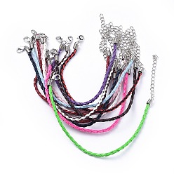 Mixed Color Trendy Braided Imitation Leather Bracelet Making, with Iron Lobster Claw Clasps and End Chains, Mixed Color, 200x3mm