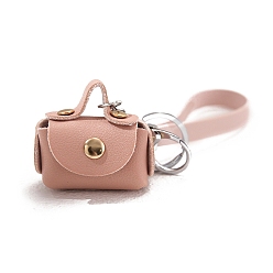 Pink Imitation Leather Mini Coin Purse with Key Ring, Keychain Wallet, Change Handbag for Car Key ID Cards, Pink, Bag: 5.8x5x3cm