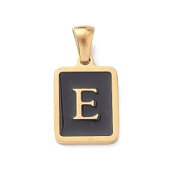 Letter E 304 подвески из нержавеющей стали, с эмалью, реальный 18 k позолоченный, прямоугольник с подвеской в виде буквы, Письмо E, 17.5x12x1.5 мм, отверстие : 5x3 мм