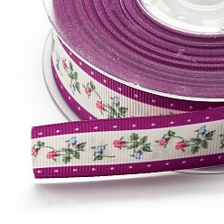 Purple Flower Printed Grosgrain Ribbons, Purple, 1 inch(25mm), about 100yards/roll(91.44m/roll)
